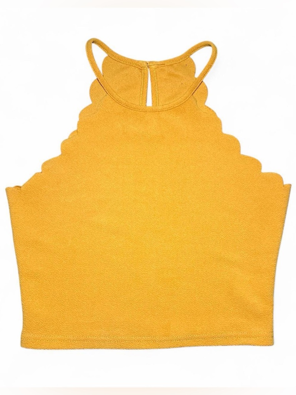 Scalloped High-Neck Crop Tank Top in Mustard